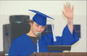 Commencement exercises for the Cook County High School Class of 2009 included a number of goodbyes. Top: Few of the speeches given at graduation were more heartfelt than Kostya Senty's brief message of appreciation to his adopted community. He finished with a wave and a simple, 