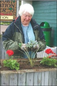 Above: Nancy Dalbec brightens the flower box in front of the Grand Marais Visitor Information Center.