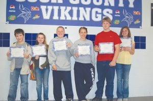 The May 2009 middle school students of the month are: 6th grade Jacob Carr, Ashley Berglund 7th grade, Breyer McQuatters, Breana Peterson 8th grade Clay Johnson, Adrianna Berglund.