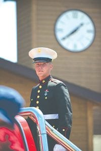 The appreciative crowd cheered and said thanks to Marine Shawn Revier as he rode in the parade. He was home on leave from North Carolina.