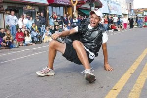 Staff photos/Rhonda Silence Fantastic Fish Toss effort! David Bergstrom of Grand Marais did not win the Fish Toss Contest, but he gave his all to catch a herring!