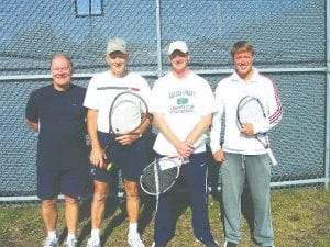 The 2009 Fisherman's Picnic Tennis Tournament - Men's Open Doubles Runners-up Jim Swifka, Green Bay, WI (left) and Marv Weber, Appleton, WI and Champions Jason Muhl, Savage, MN (right) and Bryan Turunen, Plymouth, MN.