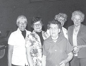 Generations of young girls who attended Cook County High School remember physical education with Donna Helmerson, pictured here with Bowling League friends (L-R) Donna Helmerson, Evelyn Toftey Sjoberg, Alma Olson, Rachel Helmerson, and Elsie Scott. Donna taught 