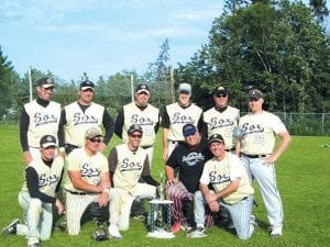 Photo courtesy of the team The Eden Prairie Sox won the Fisherman's Picnic Softball Tournament, going 4-0 to add the 2009 title to their 2003 and 2006 wins. Several members of the team, comprised of players from the Eden Prairie area, have competed at the tourney for nearly 20 years. The team also won the Eden Prairie Silver Monday League title the night after winning the Fisherman's crown. Members of the team are (L-R, front) Jon Nelson, Gino Gori, Pat Linder, Jason Holthus, Brett Lamb. (L-R, back) Brian Maginnis, Randy Kellogg, Mike Sandness, Ron Copeland, Brian Erickson, James Kruchten.