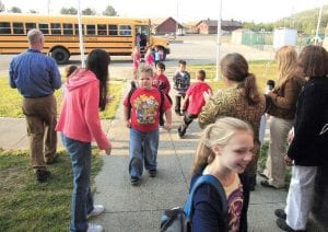 Oshki Ogimaag staff greets students on the first day of school in Grand Portage on Tuesday, September 8.