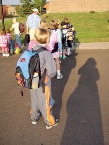 Sawtooth Elementary first graders      line up for their first day of school 8, 2009.