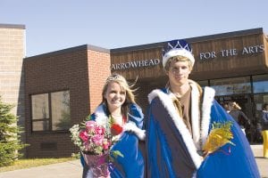 Staff photos/Rhonda Silence After the coronation ceremony in the Arrowhead Center for the Arts on Tuesday, September 28, Queen Ashley Green and King Kipp Sande stepped outside in the autumn sun for the traditional Homecoming photo.