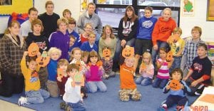 Photo courtesy of the school The Cook County Middle School eighth grade Family and Consumer Science class visits the Sawtooth Elementary Preschool class every Wednesday as part of its child development unit, reading and doing projects with the preschoolers. Last week Cindy Muus’ class spent time with the preschoolers making pumpkins for Halloween!