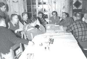 Lloyd Bowman and lodge guests. Bowman's daughter, Jocelyn Thornton, is the author of these Tait Lake Lodge memories.