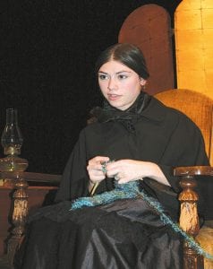 Mary Surratt (Carly Puch) calmly knit as she answered charges that she was involved with the assassination of President Abraham Lincoln. The first woman executed by the U.S. government, she insisted she was innocent until her death.