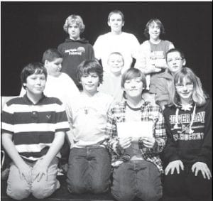 Staff photos/Jane Howard The top 10 finalists in the 2010 Cook County Middle School Geography Bee were (front, L-R) Sean Manahan, Will Seaton, Sean MacDonell, Sara Carman, (middle, L-R) Sammy Deschampe, Lars Scannell, Rusty Day, (back, L-R) Lino Rauzi, Levi Axtell, Joey Chmelik. Zach Sturm would have competed with the other finalists on Friday, January 8, but he had an out-of-town appointment that day and could not be there.