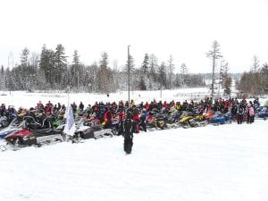 Local snowmobilers participated in the Blackwoods Blizzard “Never Surrender” Tour, a ride to fight ALS, February 4-6, 2010, riding 370 miles. The Cook County riders were among the 153 snowmobilers who rode and raised $503,000 in the fight against Amyotrophic Lateral Sclerosis (ALS), commonly known as Lou Gehrig’s Disease. About half of the participants' machines are pictured here.