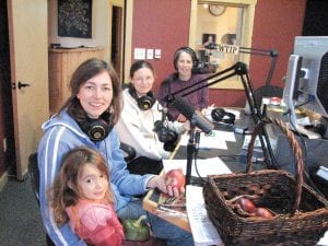 Members of the Northwoods Food Project hosted the first Northern Gardening program of the year at WTIP Community Radio Feb. 4. The program will be aired the first and third Thursdays of every month at 4 p.m. Pictured with a few of the vegetables left from their summer gardens are Olya (front) and Jeanne Wright, Cook County Extension Director Diane Booth, and Melinda Spinler.