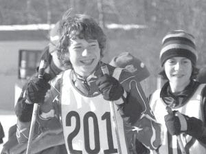 The junior high championships were held at SnowflakeNordic Center. Nate Carlson and Joey Chmelik at the starting line.