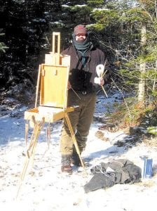 Plein Air artist Neil Sherman bundled up to paint winter landscapes.