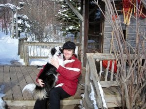 Molly Hoffman of Grand Marais, pictured here with Irish, will be returning to WTIP community radio with Field Notes. Inset: Past programs of Field Notes have been compiled in a CD collection, Bird Songs of the Northern Woods Volumes I and II.