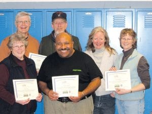 For 10 weeks, local citizens have been attending Community Emergency Response Team (CERT ) training. (L-R) Kay Sivets, Tyler Howell, Kay Costello, Instructor BJ Kohlstedt. (L-R, back) Instructor Jim Wiinanen, Jerry Sivets. (Not pictured Judie Johnson).