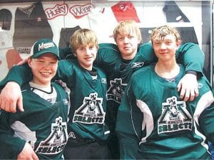 The Silver Bay Bantams had a strong presence in the Minnesota Selects Tournament held in St. Cloud the last weekend of March. (L-R) Center Lukas Small, defensemen Jordan Fralich and Chad Smuk, and goaltender Alex Murray helped lead the team to a second-place finish in the tournament.