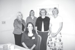 The Women’s Business Network luncheon at The Pie Place in Grand Marais on Wednesday, April 28 focused on preventing sexual harassment in the workplace. Networking after the presentation were (L-R) Candice Harshner, Executive Director of the Program for Aid to Victims of Sexual Assault (PAVSA); Kirstin van den Berg, Higher Education; Dawn Johnson, Northeast Entrepreneur Fund; Paula Sundet Wolf, Higher Ed. Seated is Sarah Fries of PAVSA.