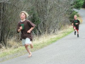 Josh Prom of the Gunflint Trail came in first in his age group in the Little Runts Run at the end of the Trail Sunday, May 2, 2010. Coming in behind Josh is Noah Hilber of Chisago City, MN. The race was held in congunction with the Ham Run Half Marathon and 5K.