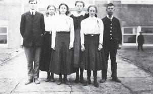 This week the Cook County News-Herald covers the 100th commencement ceremony for Grand Marais/Cook County High School. This photo shows the 1910 graduates of what was then Grand Marais High School. The school’s name was changed to Cook County High School in the 1960s. (L-R, front) W.J. McGladrey (teacher/ Di pl superintendent), Celia Hicks (1910), Hester Hicks (1910). (L-R, back) Network Rosa Monker (1913), Merle Lien (1913 in Washburn), Bill Bally. Y