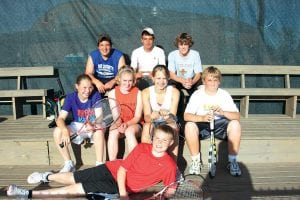 The after-school tennis program Stripes division: Front - Lars Scannell. (L-R, second row) Libby Zafft, Shelby Ahrendt, Molly Zafft and Jamie Wick. (L-R, back) Justin Goldstein, David Bergstrom, Daniel Ahrendt. (Not pictured Kieran Scannell, Collin Berglund, Cecelia Schnobrich)