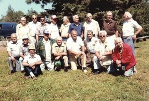 The young men who served in the Civilian Conservation Corps (CCC) had a great impact on Cook County—constructing roads, buildings, surveying, installing phone lines, and more. They also made lasting friendships, as is evidenced by this photo of a 1984 reunion at the old CCC campsite in Hovland. Some of the men are unknown—do you know who they are? (L-R, front) 1. Unknown. 2. Ron Ramlo. 3. Walt Matthews (sitting). 4. “Hunk” Anderson. 5. Don Simpson. 6. Fenton Aukeny. 7. Fred Loeding. 8. Ed Luedke. 9. Unknown. (L-R, back) 1. Joe West. 2. Ernie Donkers. 3. Clarence Smiglewski. 4. Unknown. 5. Unknown. 6. Orv Gottlieb. 7. Morrie Quaife. 8. Unknown. 9. Bill Peterson.