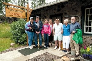 Some of the descendants of Ed Nunstedt, who built Chik-Wauk Lodge in the 1930s – twice. After a dog kicked over a lantern and the first lodge building burned down before a single guest could stay there, Nunstedt built a stone building out of materials from the property. The lodge was in the hands of the Nunstedt family for about 20 years. L-R: Jenna Stoneback, Norb Mayer, Elizabeth Plapp, Martha Plapp, Carol Backlund, Carl Nunstedt (Ed and Ida’s son), Nancy Bargen, and Dave Bargen.