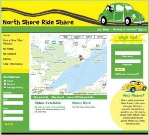 After months of planning, the Cook County Local Energy Project (CCLEP) North Shore Ride Share program will be up and running on Tuesday, July 27. Soon you will be able to visit the Photo courtesy of North Shore Ride Share colorful website to share a ride or finda ride.