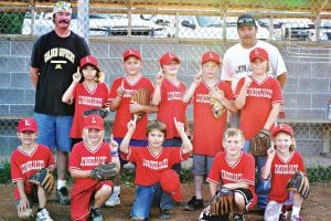 Here are the 2010 Parent Pitch champs, the Lumberjacks. The game was against the Jaguars. The game went into an extra inning after being tied at game's end. Thanks to the coaches and all the players and parents for a great season. (L-R, back) Coach Brian Finke, Lupita Mendivil, Mikey Burton, Chance Morrison, Skyler Wilson, Connor Franks, and Coach Tom Nelson. (L-R, front) Dominic Wilson, Sophie Eliasen, Dawson Morrison, Chase Gwash, Emma Gesch.