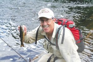 Duluth News-Tribune outdoor writer Sam Cook came up for a day of brook trout fishing and he had some luck, as one can see in this picture. Cook was here to do a story about the declining interest in brook trout fishing. As he noted in his report, “There are no TV shows about this kind of fishing.” That and the fact that most streams are out of cell phone range and it’s awkward to carry a laptop downstream seem to be contributing to the demise of this sport.