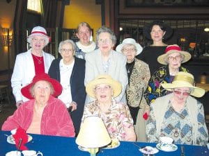 High Tea at Naniboujou was a real treat for these 10 ladies – and an excuse to dress up! Everyone enjoyed a relaxing afternoon – and owners Tim and Nancy Ramey were on hand to give some interesting history about the lodge and restaurant. (Seated, L-R) Janet Morgan, Mable Stoltz, Dorothe Vaughn. (Standing L-R) Jean Roberts, Ina Radloff, Belinda Hudler, Irma Larsen, Jane Backstrom, Kay Rosenthal, & Margot Florell.