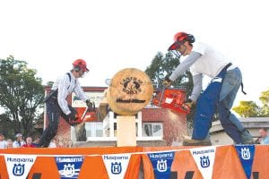 The Fisherman’s Picnic Wood-Mizer/Central Boiler Lumber Camp had some exciting competitions, including a stock saw father-son face-off. Paul Higgins (left) and his son, Winchester, competed in the Husqvarna and Steve’s Sports head-to-head contest. It was close, but Winchester beat his dad. It was all good fun, they shook hands after the contest.