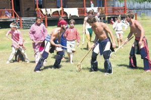 The Grand Portage National Monument fur trade depot was a busy place on Rendezvous weekend, August 13 – 15. On Saturday, there was a rousing game of lacrosse on the lawn of the Great Hall—skins versus shirts.