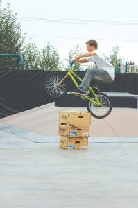 The performance by 3rd Lair included some very impressive skating and biking, including jumps like this one. North Shore Skate Park at the Cook County Community Center is free and open for use from dawn to dusk in spring, summer, and fall.