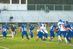 There were no losers in the blue/white football scrimmage held last week, just a lot of fans happy to see their CCHS Viking football players in action. Even if it was an intarsquad game. The JV squad also pleased Viking fans with its win over Duluth Marshall. The Vikings' first real action is against Esko at Esko on Sept 3. The first home game for the Vikings is September 7 against Barnum. Kick-off starts at 7 p.m.