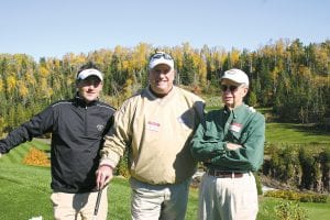 Ian Johnson, Stu Voigt and Dick Lynch entertained golfers at the North Shore Health Care Foundation golf tournament. On Mountain hole 8, celebrity golfer Voigt would hit a tee shot for a team if they wanted him to. He would also sell “mulligans” so players could hit their drives again without a penalty.