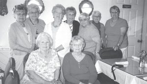 Those attending this summer, all 80 years of age or older, were (front row from left) Harriet Boostrom Taus and Carol Fenstad Eckel; (back row from left) Carril Faye Olson Quello, Eleanore Backlund Stearn, Joyce Nelson Krueger (one year older), Ardis Nelson Johnson, Dorothy Nicoliasen Whipkey, Marjorie Sundquist Faye and Eleanor Jentoft Sjoberg.