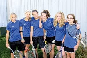 The 2010 CCHS Girls’ Varsity Tennis Team posing for a picture before their sub-section tennis match at Virginia, MN. (L-R) 8th grader Libby Zafft, 11th grader Molly Zafft, 10th grader Cecilia Schnobrich, 9th grader Audrey Summers, 10th grader Shelby Ahrendt and 8th grader Brenna Hay.