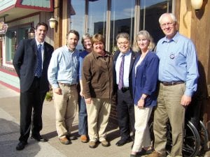 Senator Al Franken visited Cook County on Friday, October 15, 2010 and had lunch at the Crooked Spoon with Mayor Sue Hakes and a group of community members. They discussed numerous issues and opportunities, including economic development, broadband, biomass, and tourism. Pictured (L-R) are Franken’s deputy state director Daniel Fanning, North House Folk School executive director Greg Wright, Sawtooth Mountain physician Sandra Stover, Mayor Sue Hakes, Senator Al Franken, Harbor Inn owner Jane Shinners, and Hedstrom Lumber Company president Howard Hedstrom.