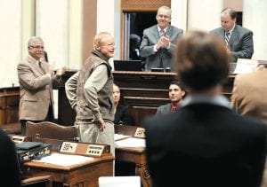 Rep. David Dill was greeted with applause during the one-day special session to pass a disaster relief package for southern Minnesota on Monday. Dill is recovering from a successful kidney transplant he received last Tuesday. He thanked his constituents and colleagues and said, I'm here today and ready to get back to work.