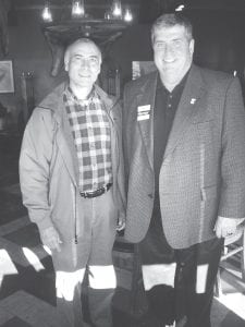 County Commissioner Bob Fenwick (L) with Independence Party lieutenant governor candidate Jim Mulder at Cascade Restaurant on October 18, 2010. Mulder, Tom Horner’s running mate, ate breakfast with a group of community members and told them about various elements of their platform.