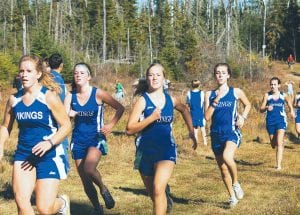 The JV girls have been having great fun running this year. At a recent meet they take off in great form. (L-R) Katrina Axtell, Maggie McMillan, Sarissa Falk, Amber Todd, and Mara MacDonell.