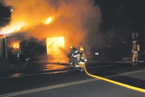 The Grand Marais Fire Department responded to a garage fire at 820 Creechville Road on Sunday, November 7. The structure was destroyed, but firefighters kept the blaze from spreading to the adjacent house and woodshed.