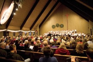 One of the first Christmas events of the year—and possibly the most popular—is the Annual Community Christmas concert at Bethlehem Lutheran Church on the first Sunday and Monday of December. An amazing 95 community members raised their voices to “Sing Peace, Sing Peace, Sing Gift of Peace” at this year’s concert, which was dedicated to long-time director B.J. Muus and his wife Alice. The concert was directed by Bill Beckstrand.