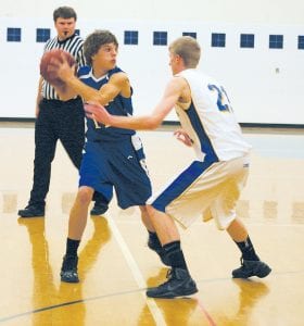 Esko’s Jake Stainbrook applied a lot of pressure to the Vikings' sophomore point guard Kale Boomer. Boomer played a good game, scoring 8 points, and handled the ball well in the face of Esko’s very tough pressure defense.