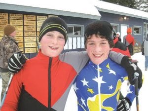 Many of the members of last season’s sixth grade group, dubbed “the posse,” have moved away or left the team. However, the remaining members—Cook County skier Will Seaton and Joe Rauzi, now of Duluth East, congratulated one another after the race at Ely.