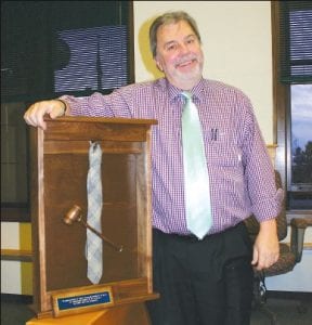 Left: Also added to the courtroom wall was a display case containing Judge Sandvik’s gavel and tie— not the one pictured here. Sandvik was asked to donate one of his colorful ties and he did, gifting the courthouse with a patriotic-themed tie.