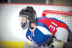 The Silver Bay/Cook County Mariners have spread the scoring around in the 2010 – 2011 season with a number of skaters scoring 10 points plus on the season. Eighth-grader Alex Murray of Grand Marais has stepped up as goalie. Pictured here at the Two Harbors match, Alex stopped 28 of 29 shots.