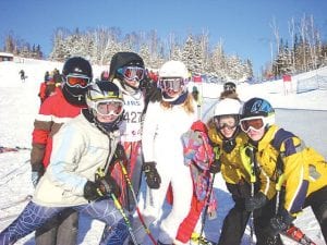 Enjoying the members per fectly- packed of the girls’ powder at Lutsen Mckeever, team (L- R) Lauren Santina were Thompson, McMillan, Alyssa Madysen Martinson, and Mont Morgan Du Lac Weyrens, ’s Courtney Wilk.